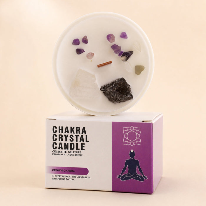 Chakra Crystal Candle, Crown, Ocean Breeze