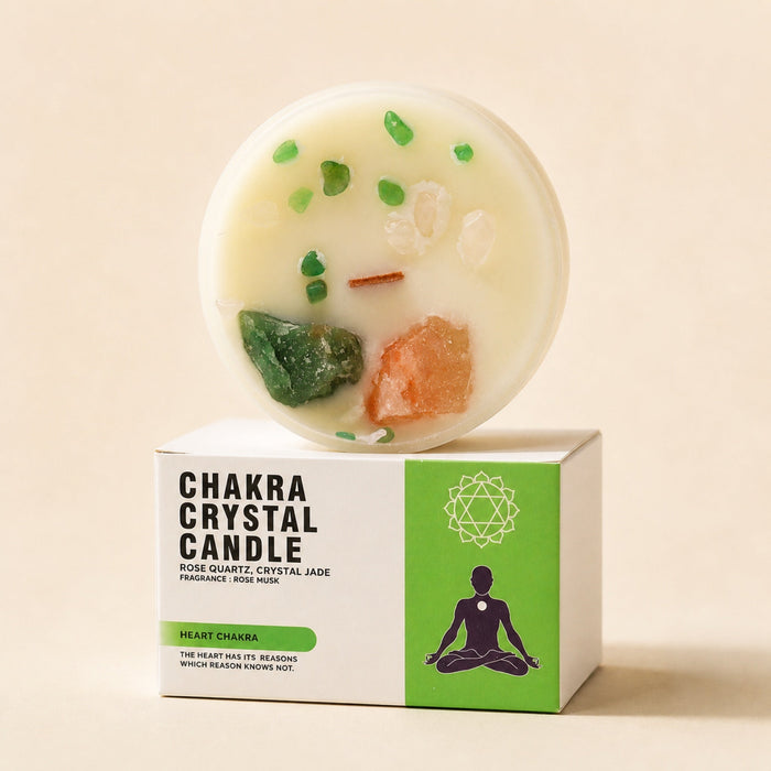 Chakra Crystal Candle, Heart, Rose Musk