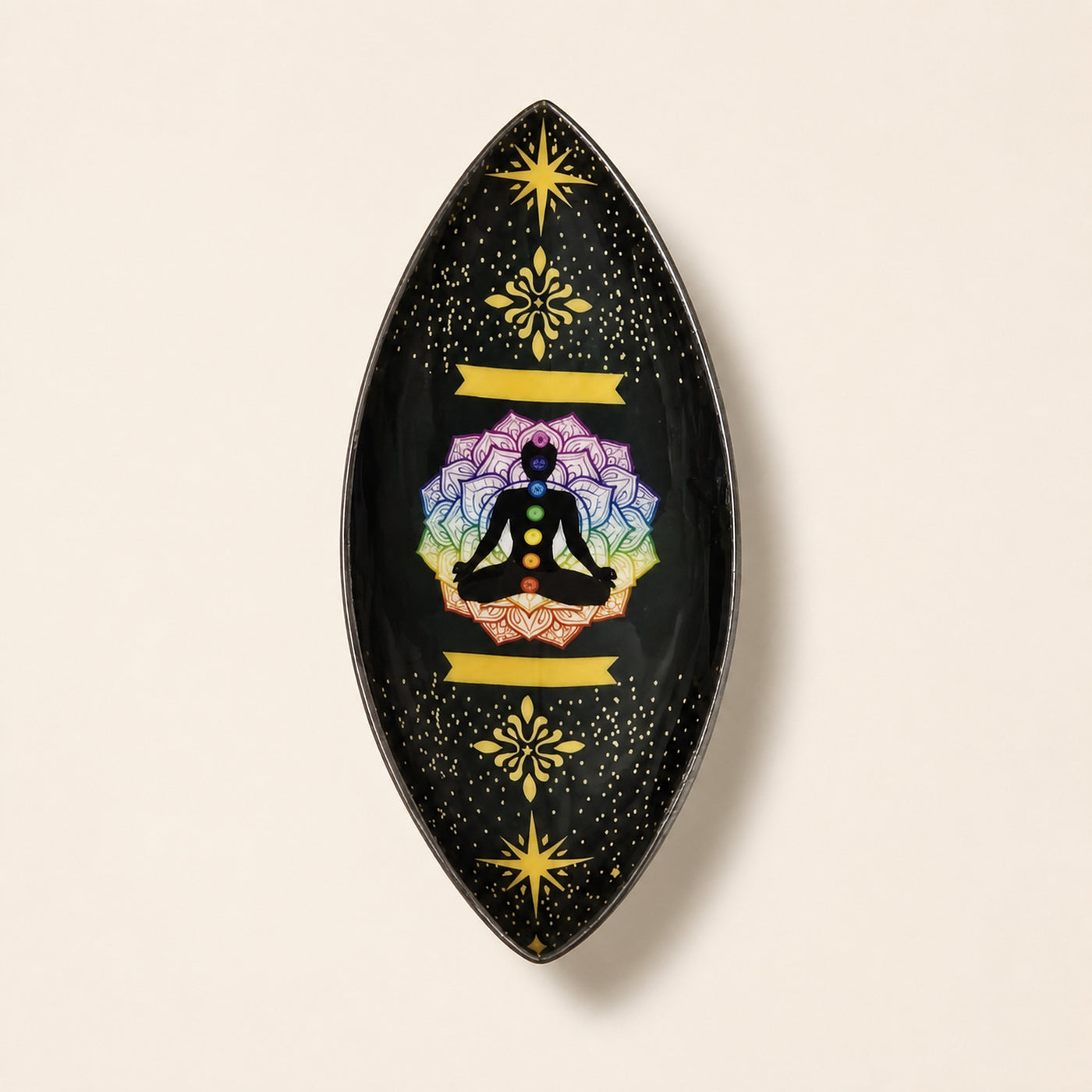 Chakra Enamel Incense Bowl, mango wood