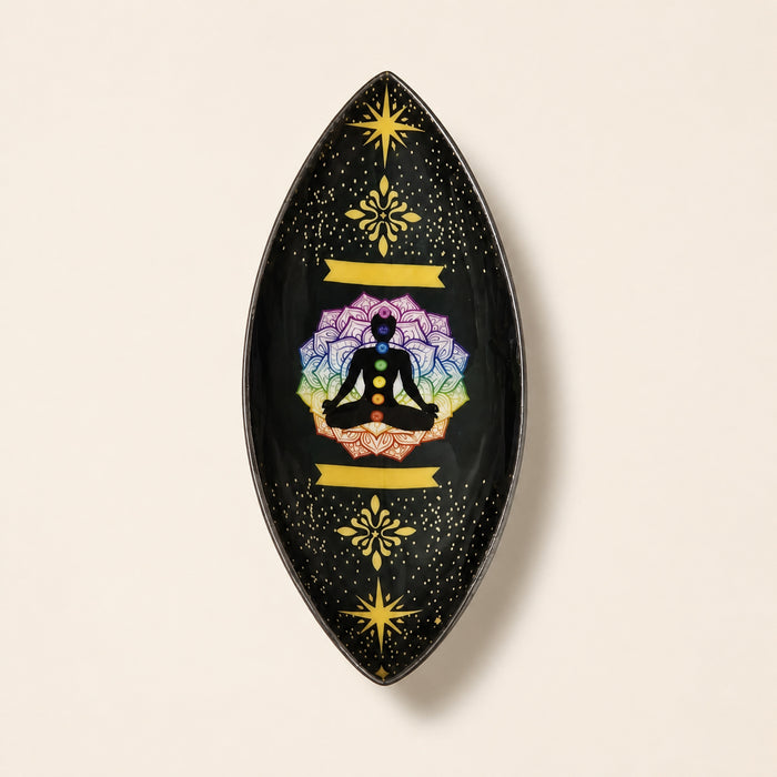 Chakra Enamel Incense Bowl, mango wood