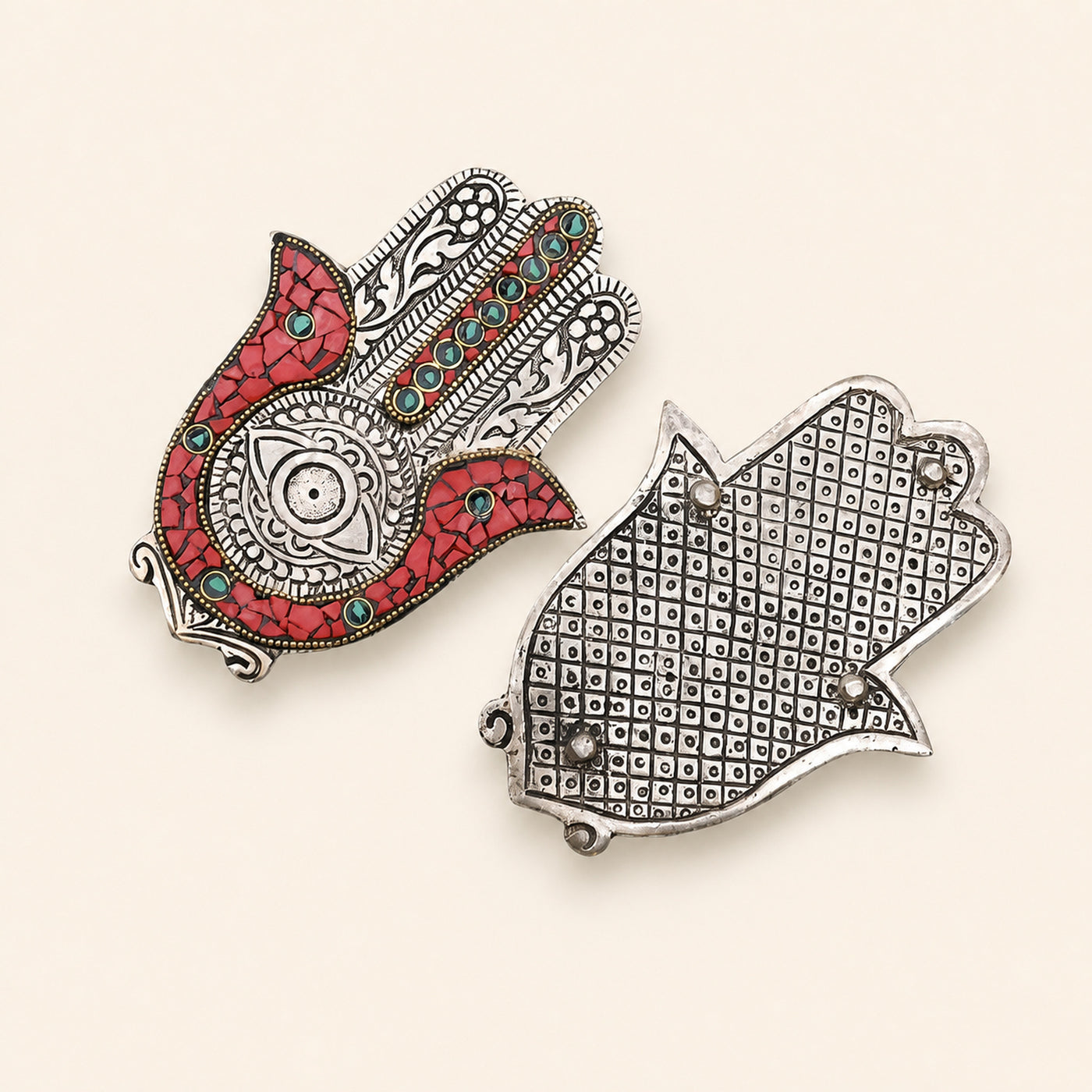 Hamsa Incense Holder, red and green