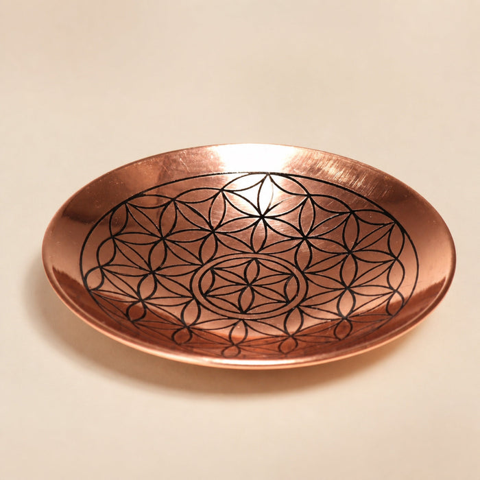 Copper Offering Plate, Flower of Life, 15cm