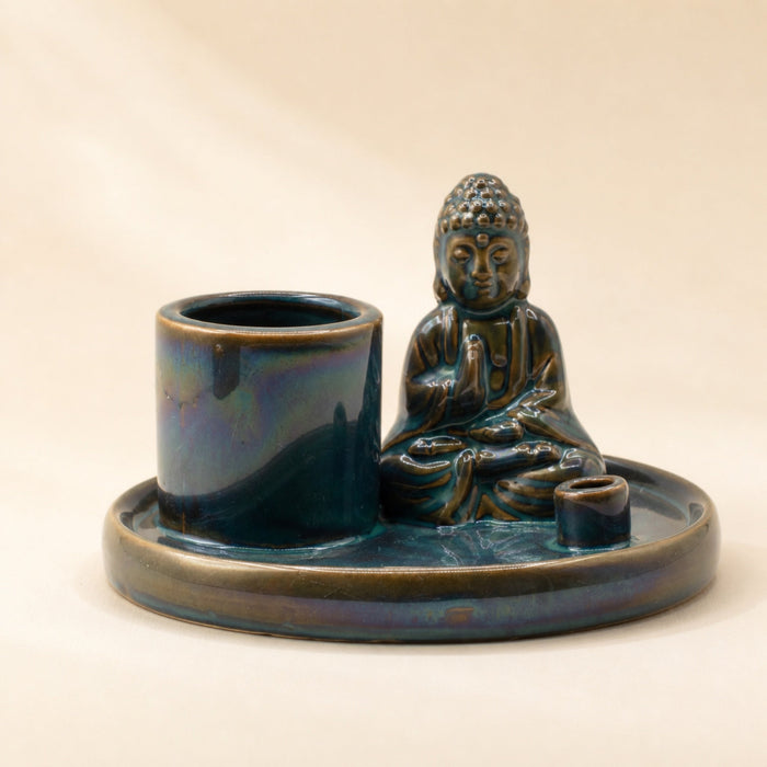 Buddha Incense Plate, Blue Ceramic
