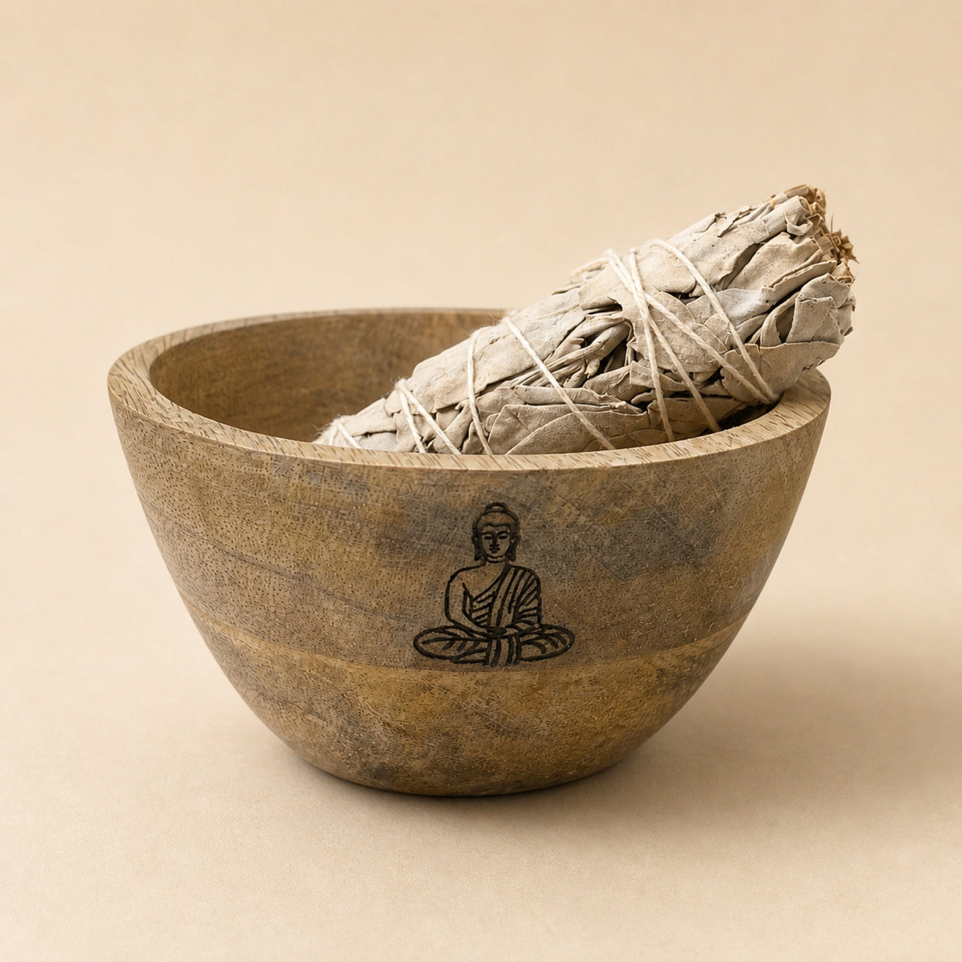 Wooden Smudge & Offerings Bowl, Buddha, 11cm