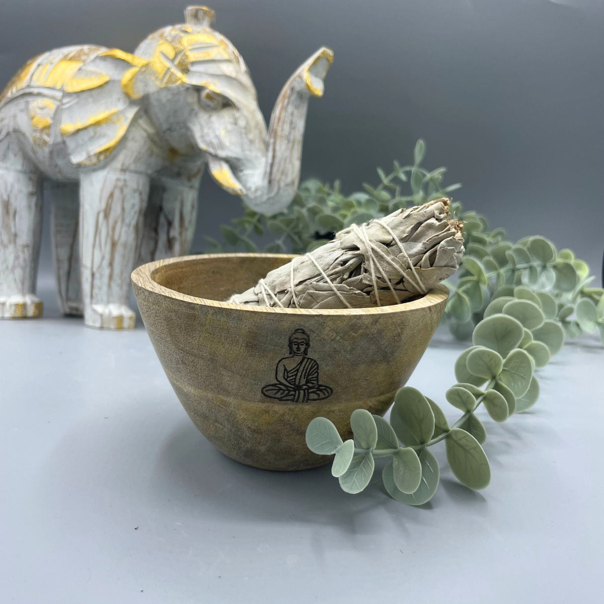 Wooden Smudge & Offerings Bowl, Buddha, 11cm — view 2 of 4