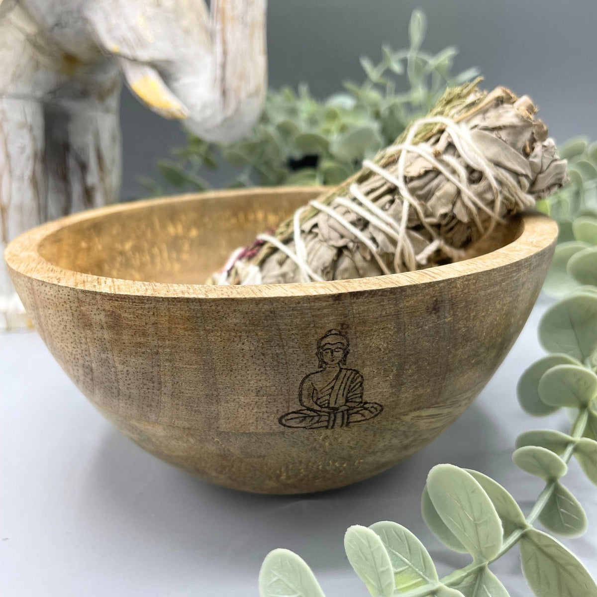 Wooden Smudge & Offerings Bowl, Buddha, 13cm — view 3 of 3