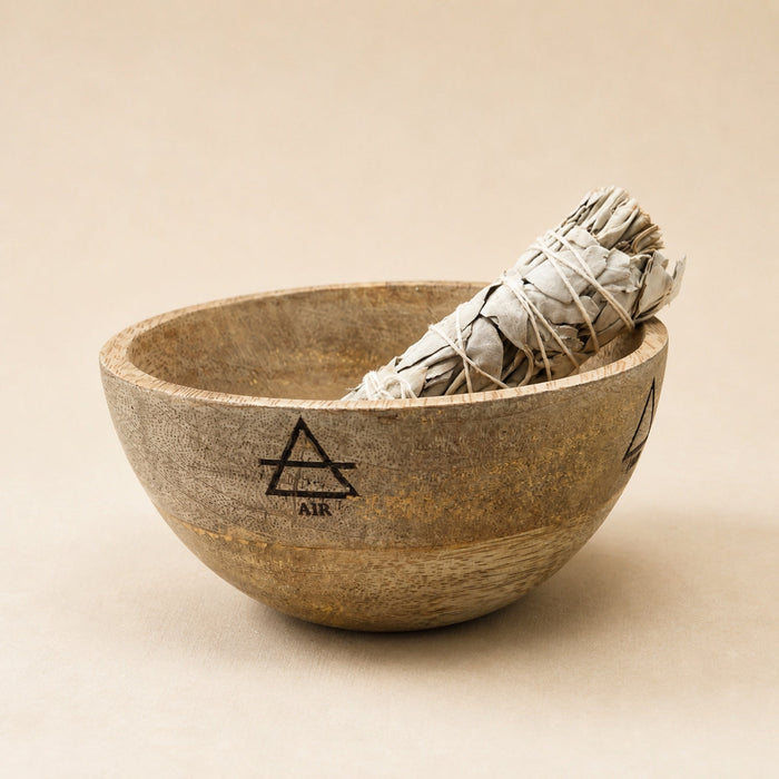 Wooden Smudge & Offerings Bowl, Four Elements, 13cm