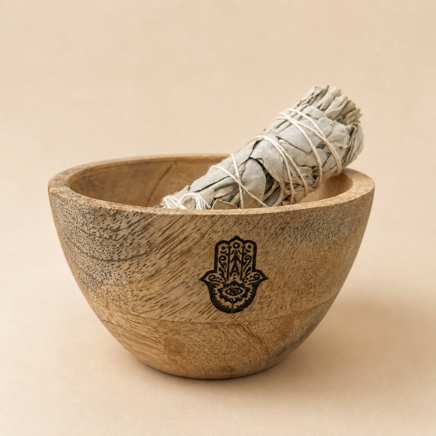 Wooden Smudge & Offerings Bowl, Hamsa, 11cm