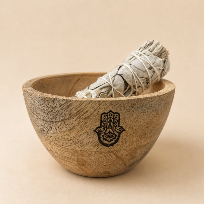 Wooden Smudge & Offerings Bowl, Hamsa, 11cm