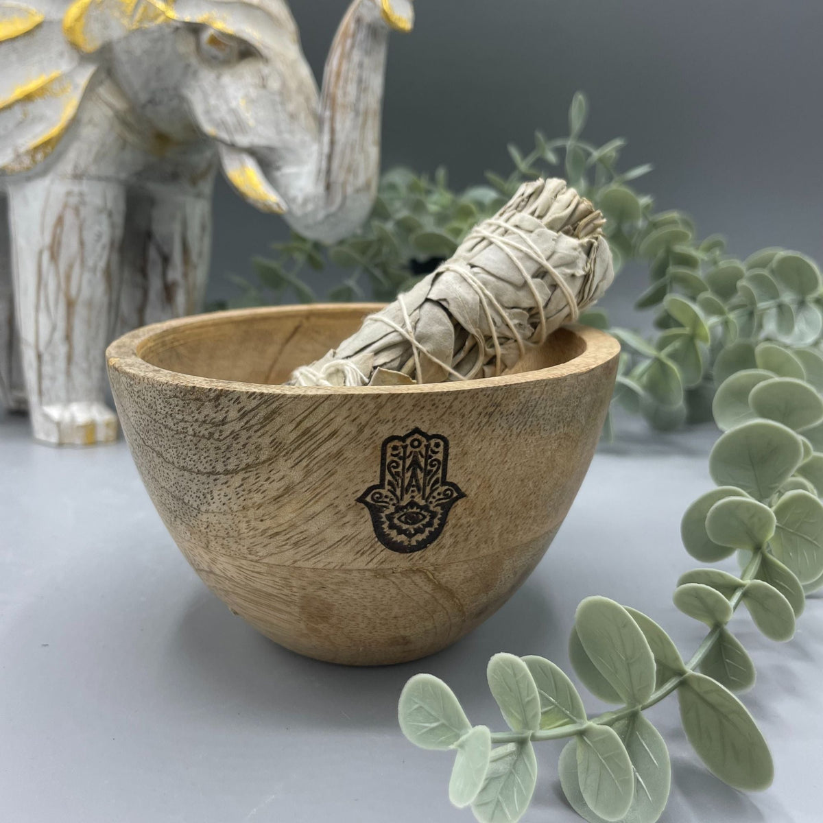 Wooden Smudge & Offerings Bowl, Hamsa, 11cm — view 2 of 4