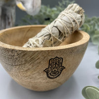 Wooden Smudge & Offerings Bowl, Hamsa, 11cm — view 4 of 4
