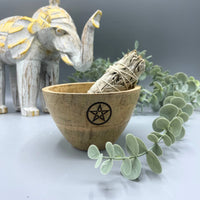Wooden Smudge & Offerings Bowl, Pentagram, 11cm — view 2 of 3