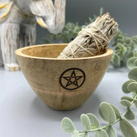 Wooden Smudge & Offerings Bowl, Pentagram, 11cm — view 3 of 3