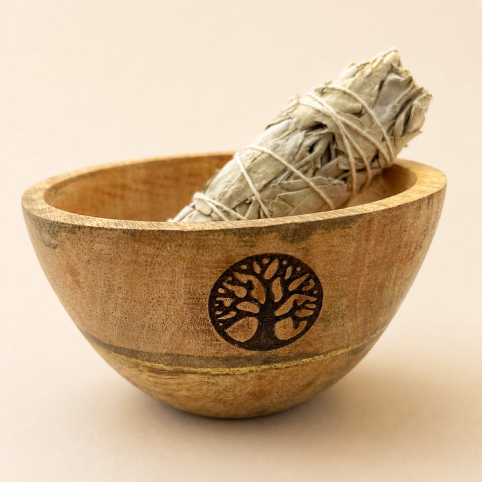 Wooden Smudge & Offerings Bowl, Tree of Life, 11cm