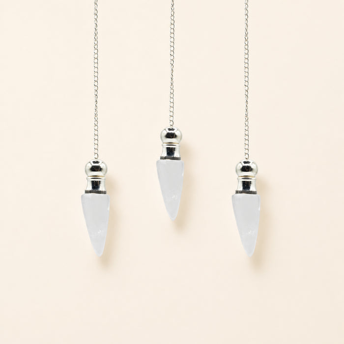 Clear Quartz Pendulum, silver plated