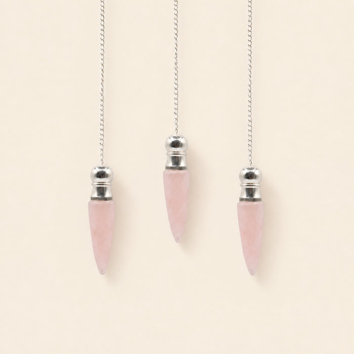 Rose Quartz Pendulum, silver plated