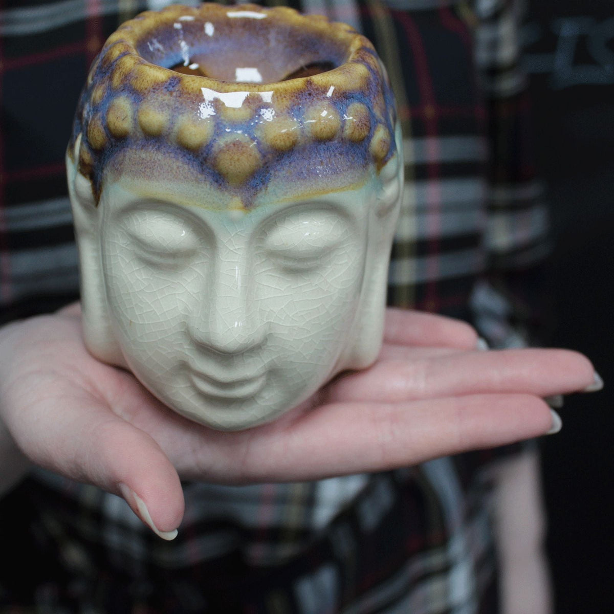 Buddha Oil Burner, ivory and mint — view 3 of 4