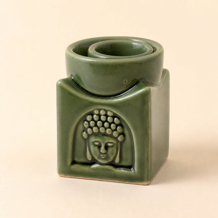 Square Buddha Oil Burner, Dark Jade