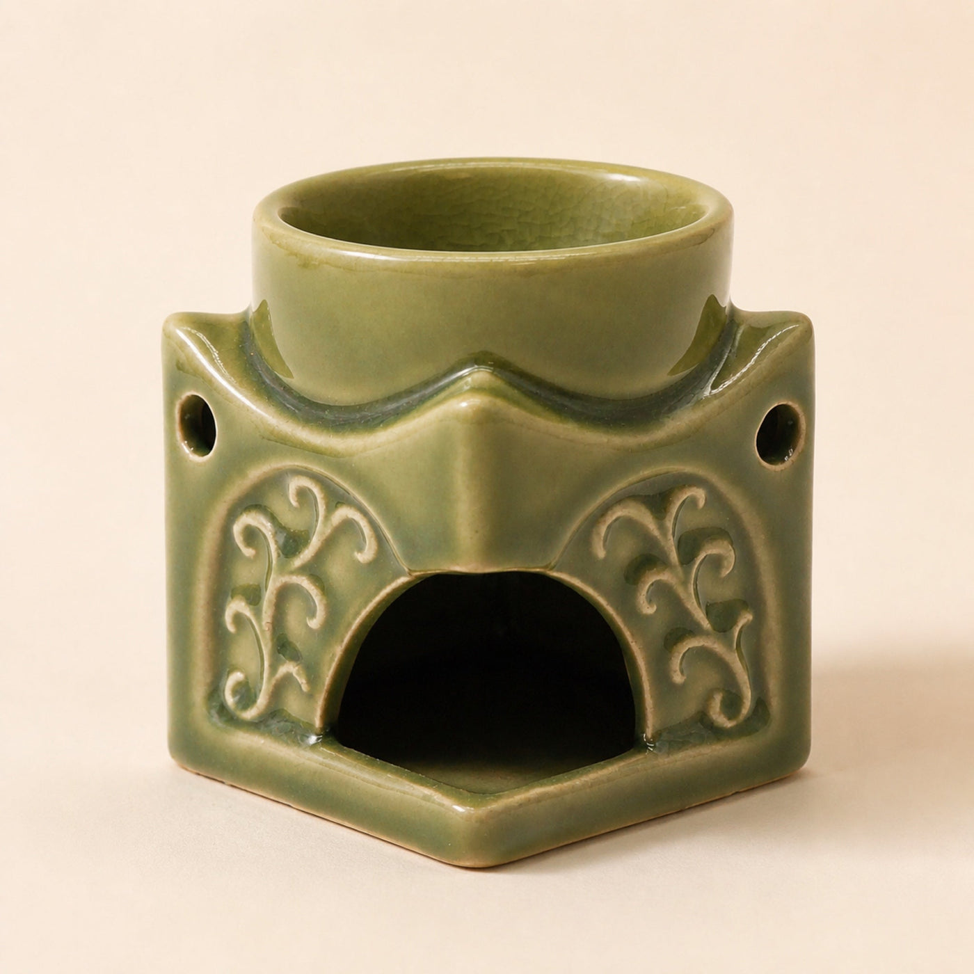 Square Buddha Oil Burner, Light Jade