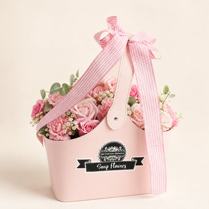 Basket Soap Flower Bouquet, pink