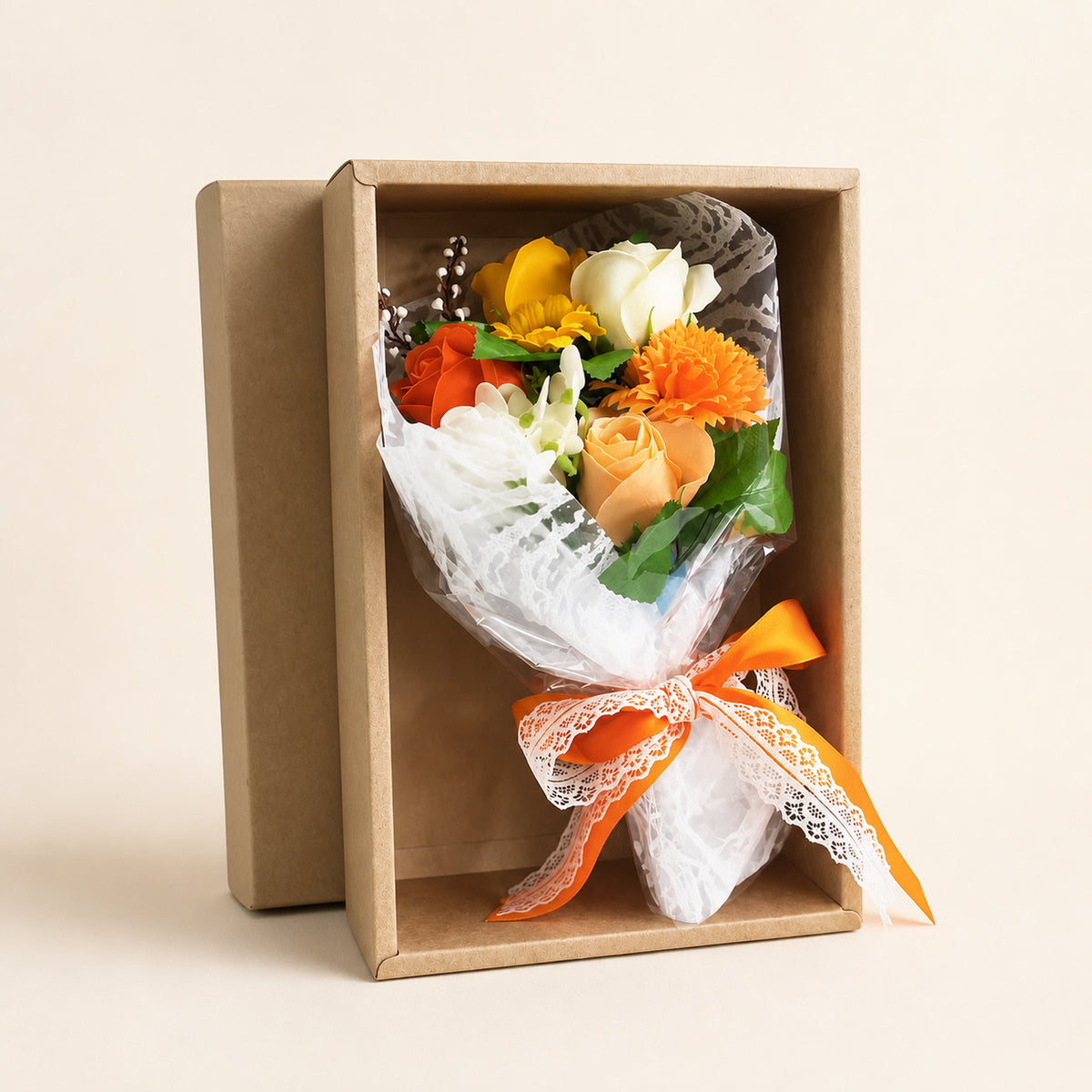 Boxed Soap Flower Bouquet, orange