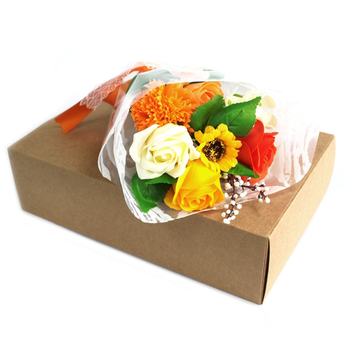 Boxed Soap Flower Bouquet, orange — view 4 of 5