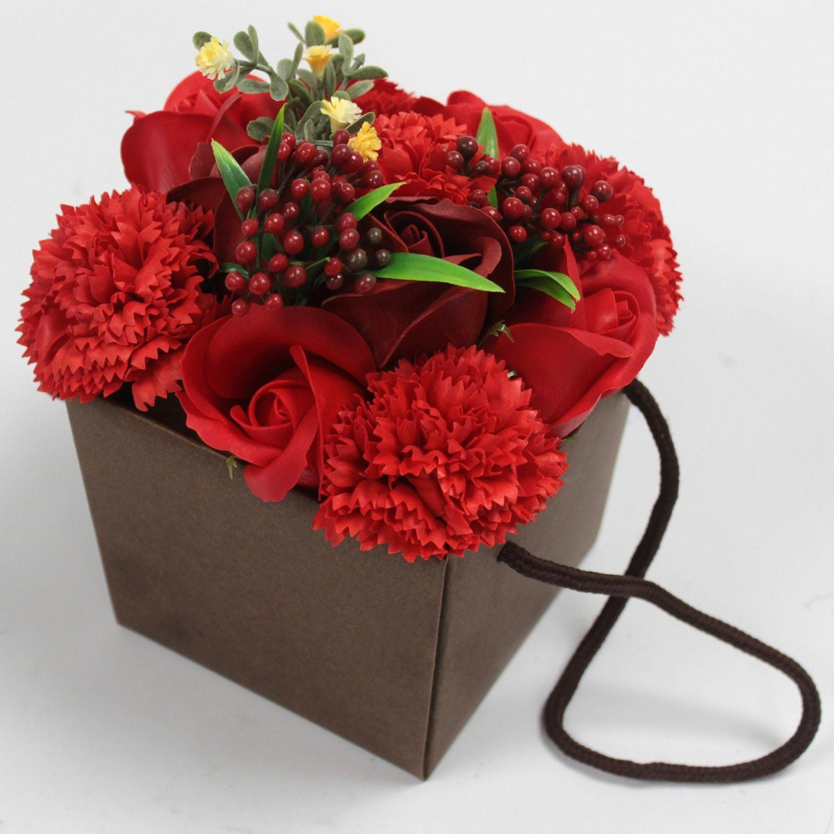 Soap Flower Bouquet, red rose and carnation — view 6 of 6