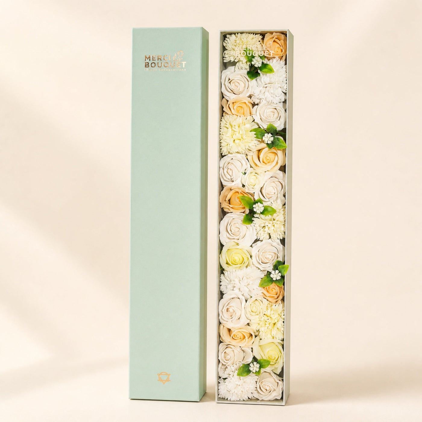 Extra Long Soap Flower Box, White & Ivory