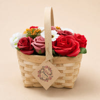 Large Pink Soap Flower Bouquet in a Wicker Basket