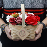 Large Pink Soap Flower Bouquet in a Wicker Basket — view 2 of 4