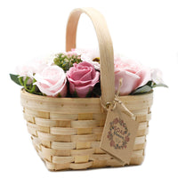 Large Pink Soap Flower Bouquet in a Wicker Basket — view 4 of 4
