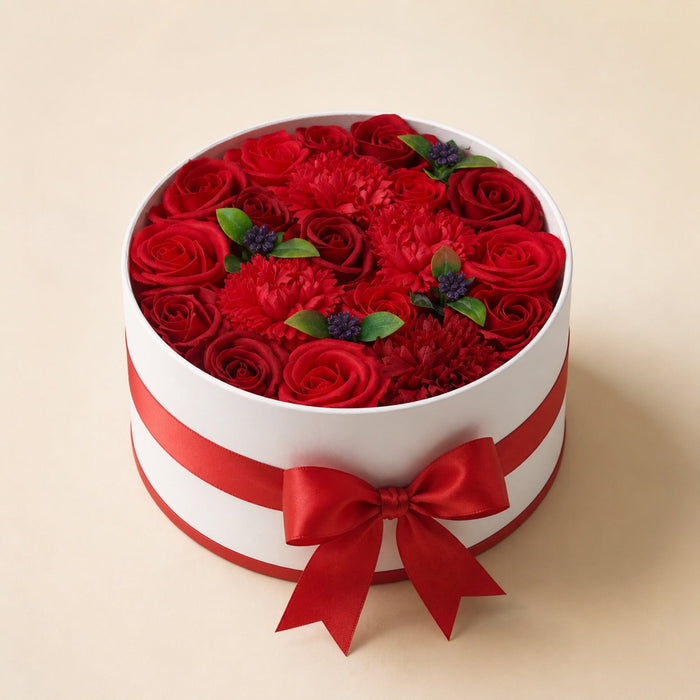Round Soap Flower Box, Classic Red Roses