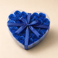 Soap Flower Heart Box, Blue Roses, Set of 24