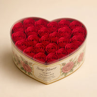 Soap Flower Heart Box, Red Roses, Set of 24