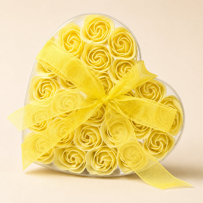 Soap Flower Heart Box, Yellow Roses, Set of 24