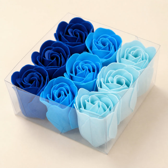 Soap Flowers, Blue Wedding Roses, Set of 9