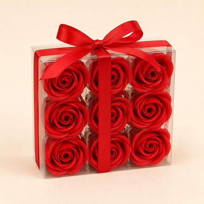 Soap Flowers, Red Roses, Set of 9