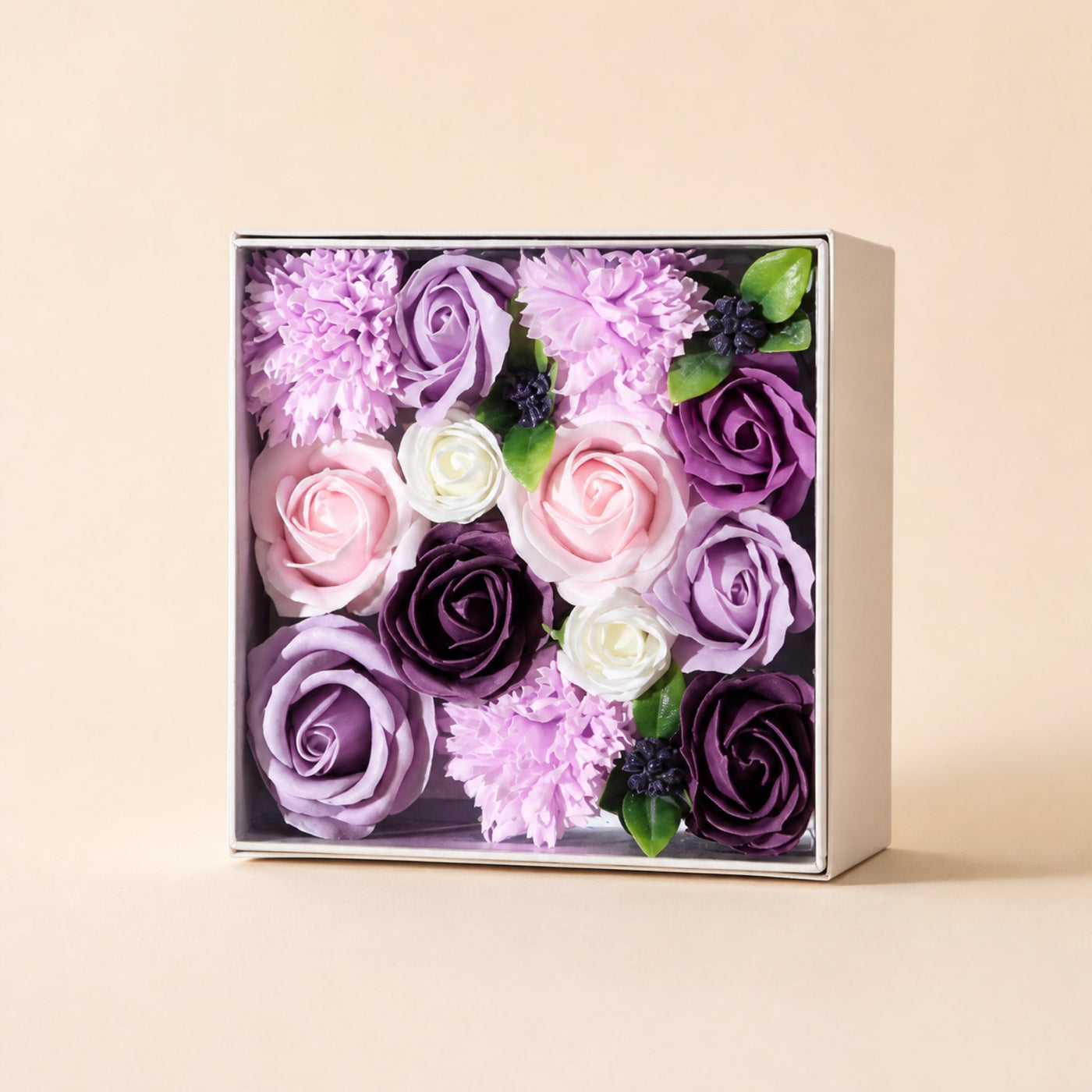 Square Soap Flower Box, Lavender Rose & Carnation