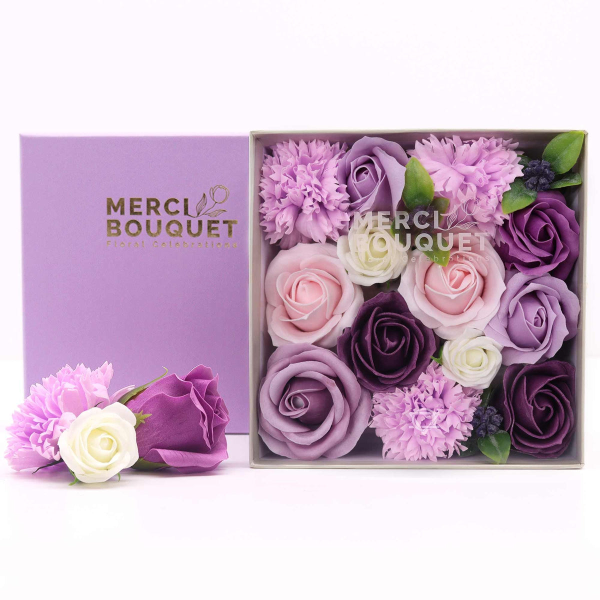Square Soap Flower Box, Lavender Rose & Carnation — view 6 of 7